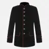 Black Steampunk Cotton Jacket | Red Pipping Military Band Goth Coat Mens