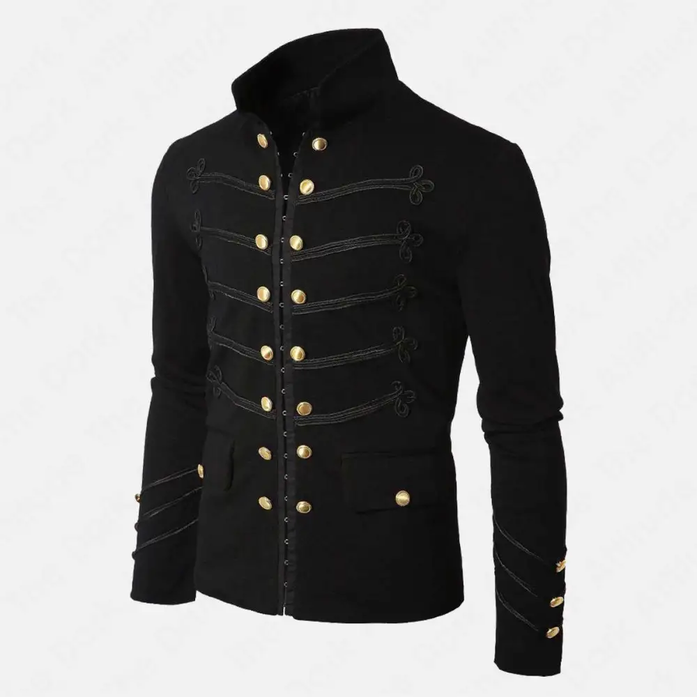 Napoleon Hook Steampunk Jacket Black Lace Trim Military Goth Jacket