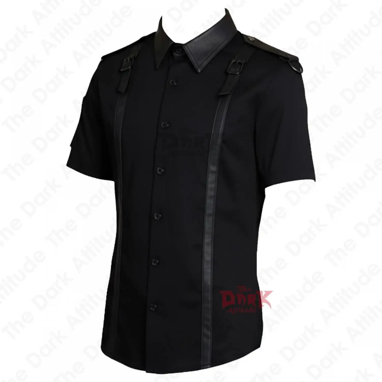 Men's gothic cyberpunk steampunk techwear shirt short sleeve with silver harness straps