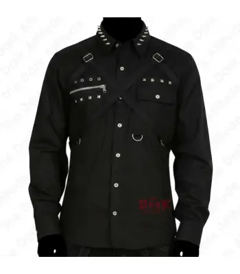 Men’s Studded Gothic Punk Shirt in Black