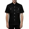 Casual black gothic military shirt with white contrast stitching and silver snaps