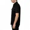 Casual black gothic military shirt with white contrast stitching and silver snaps