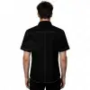 Casual black gothic military shirt with white contrast stitching and silver snaps