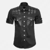 Punk Rock Cotton Shirt Top | EMO Men Black Half Sleeve Shirt