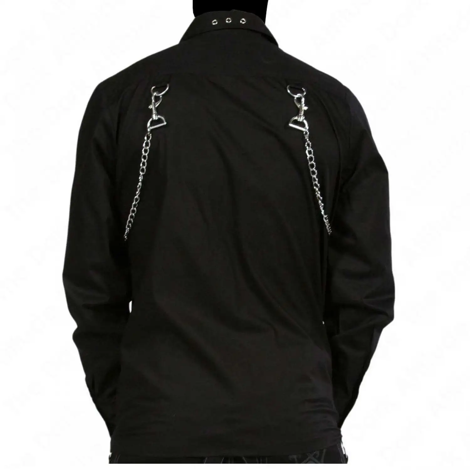 Men’s black gothic punk shirt with silver studs and chains long sleeve button-up