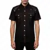 Men’s Gothic leather panel shirt with red contrast stitching