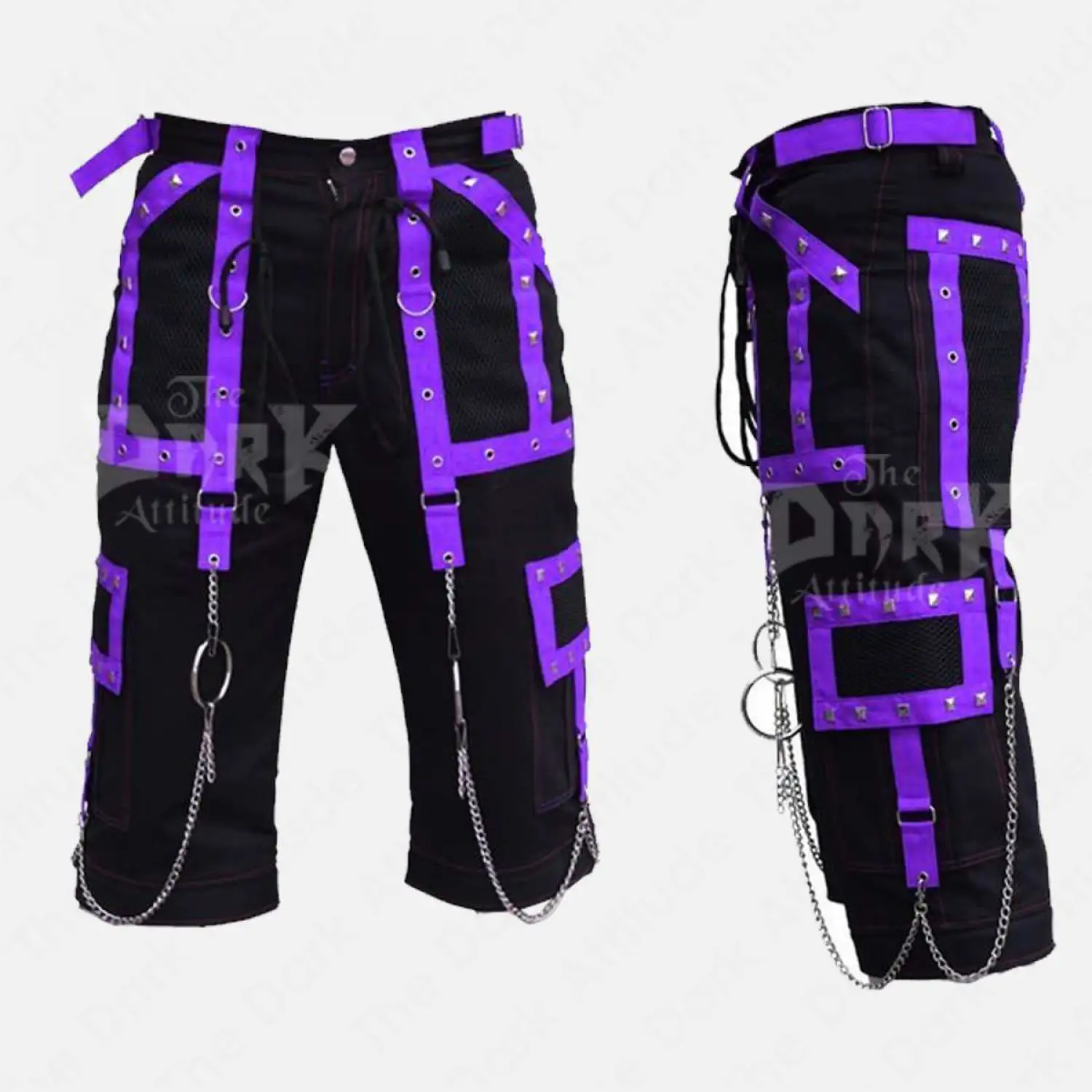 EMO Cyber Goth Shorts | Punk Rock Bondage Straps Shorts Mens