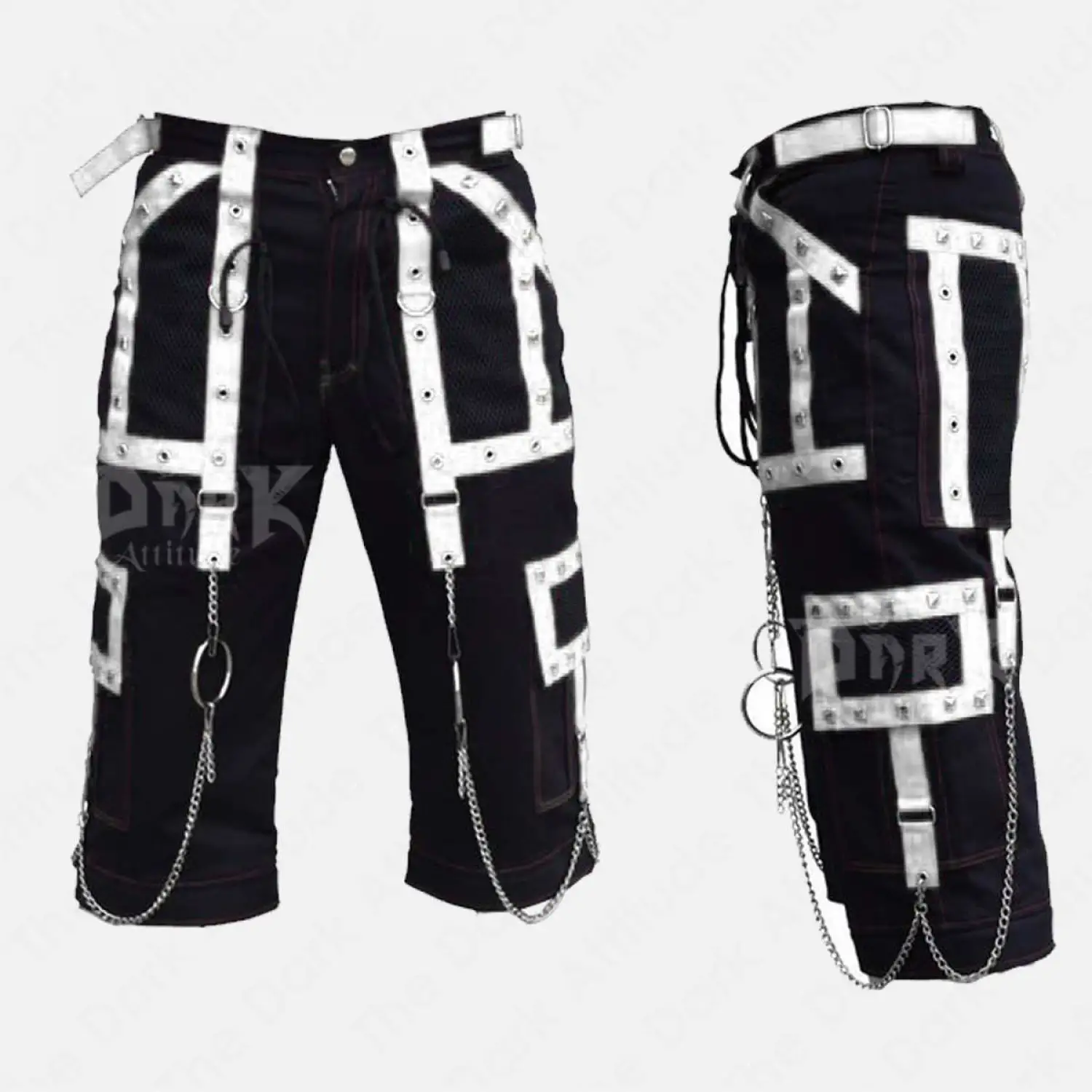 EMO Cyber Goth Shorts | Punk Rock Bondage Straps Shorts Mens