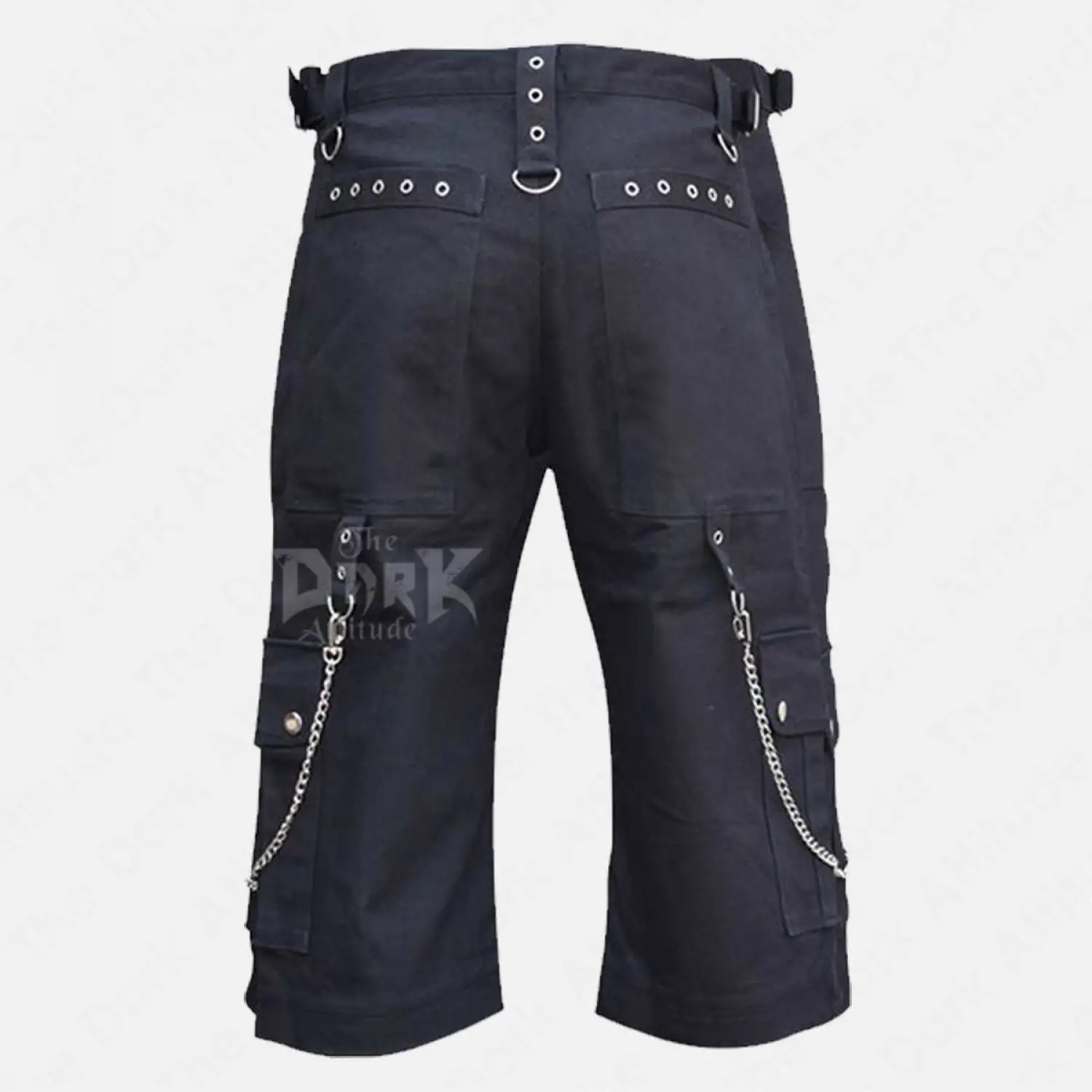 Men Punk Rock Black Cargo Chains Shorts | Black Fetish Goth Shorts