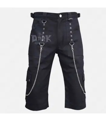 Men Punk Rock Black Cargo Chains Shorts