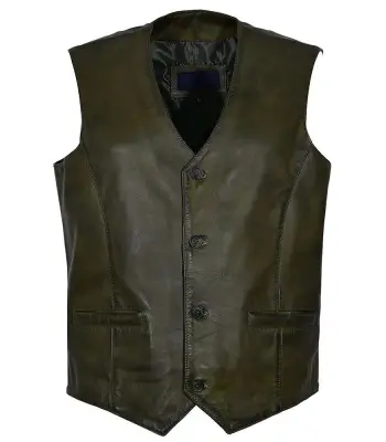 Men Steampunk Leather Vest Dusty Green Wax Victorian Armor Vest