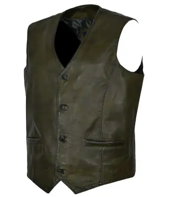 Men Steampunk Leather Vest Dusty Green Wax Victorian Armor Vest