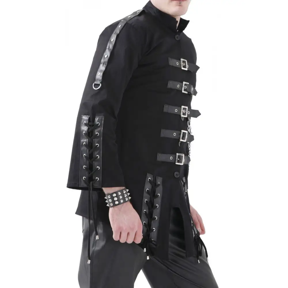Gothic Black Military Chains Buckle Jacket Men's | EMO Cyber Jacket