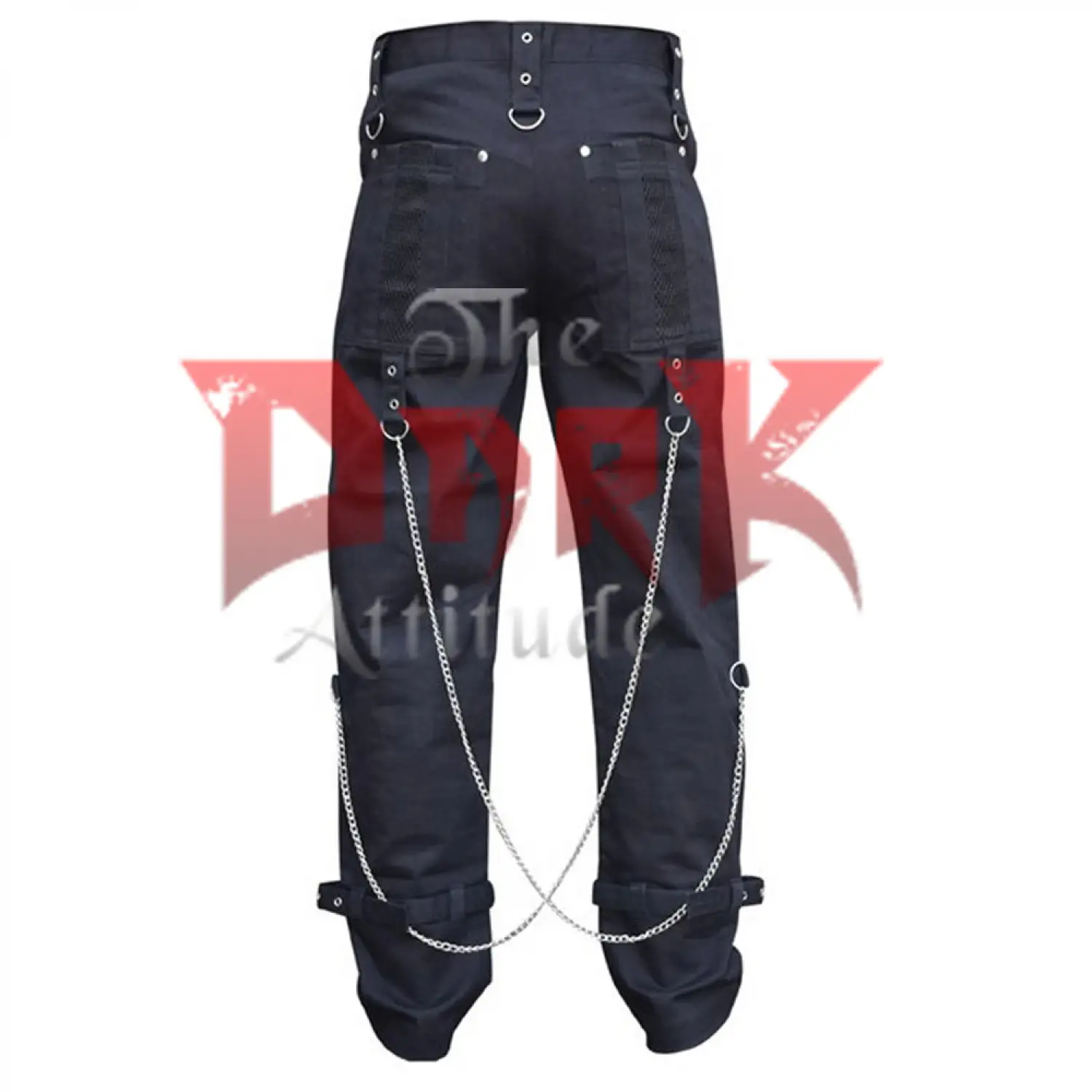 Black Gothic Baggy Studded Pant | Men Heavy Metal Chains Straps Bondage Trouser
