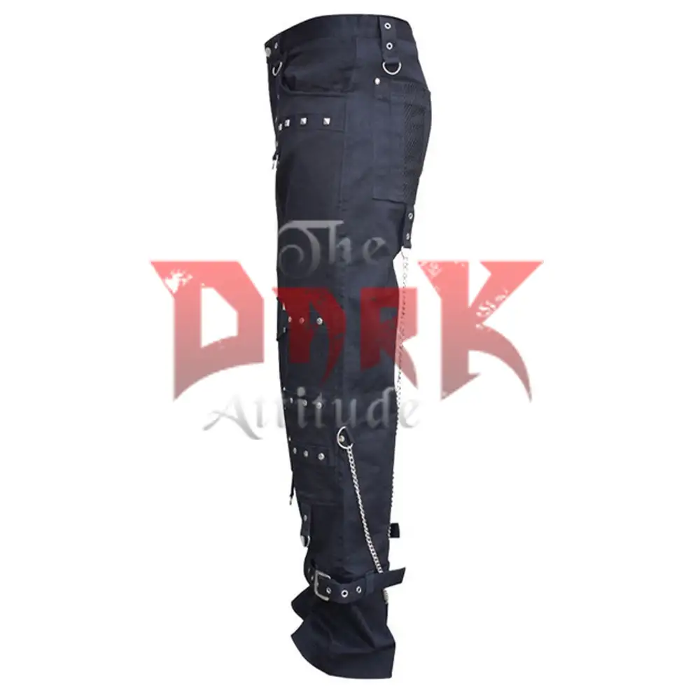 Black Gothic Baggy Studded Pant | Men Heavy Metal Chains Straps Bondage Trouser