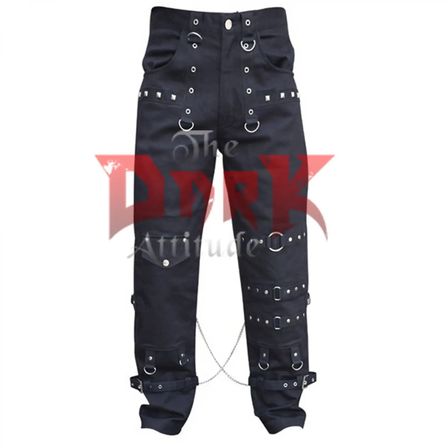 Black Gothic Baggy Studded Pant | Men Heavy Metal Chains Straps Bondage Trouser