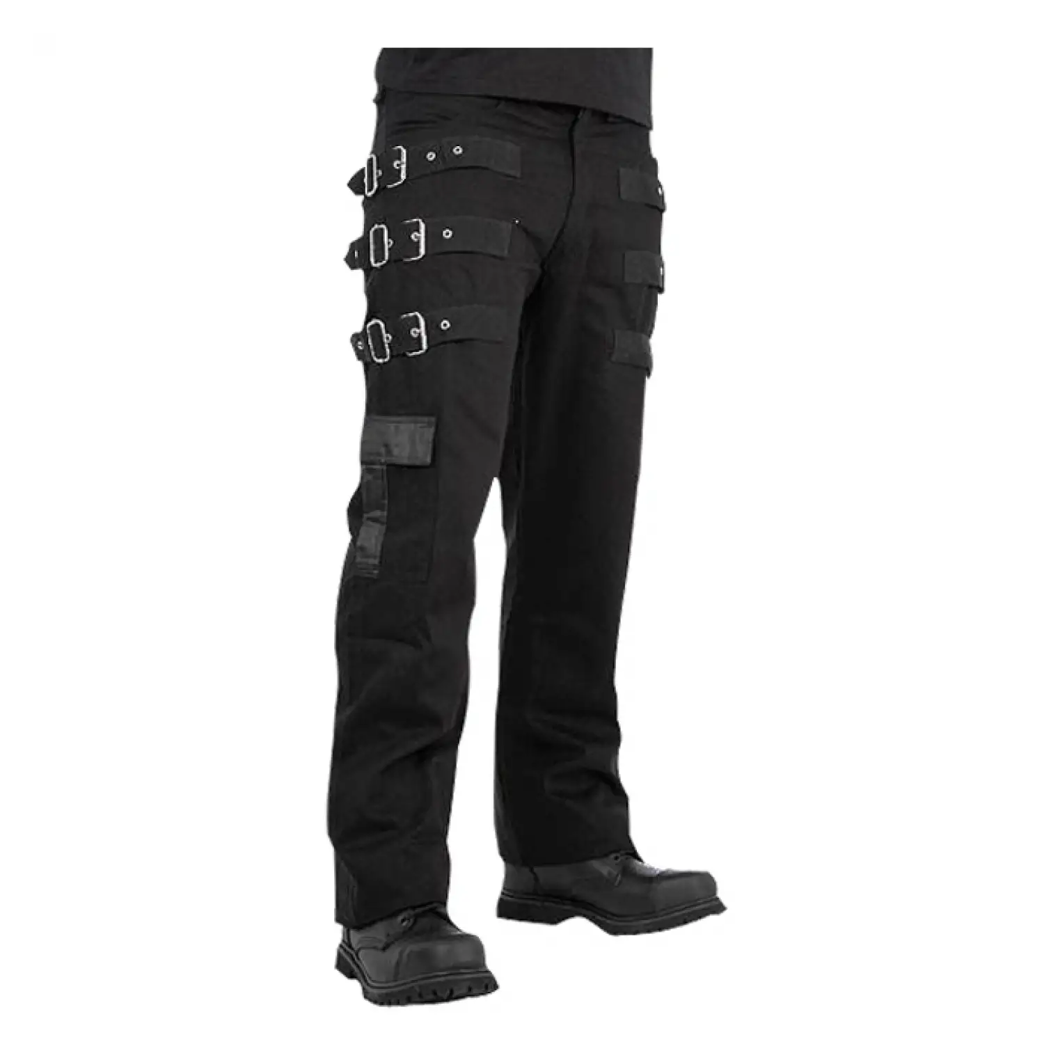 Vampire Black Gothic Buckle Straps Pant | Slim Fit Punk Rock Pant
