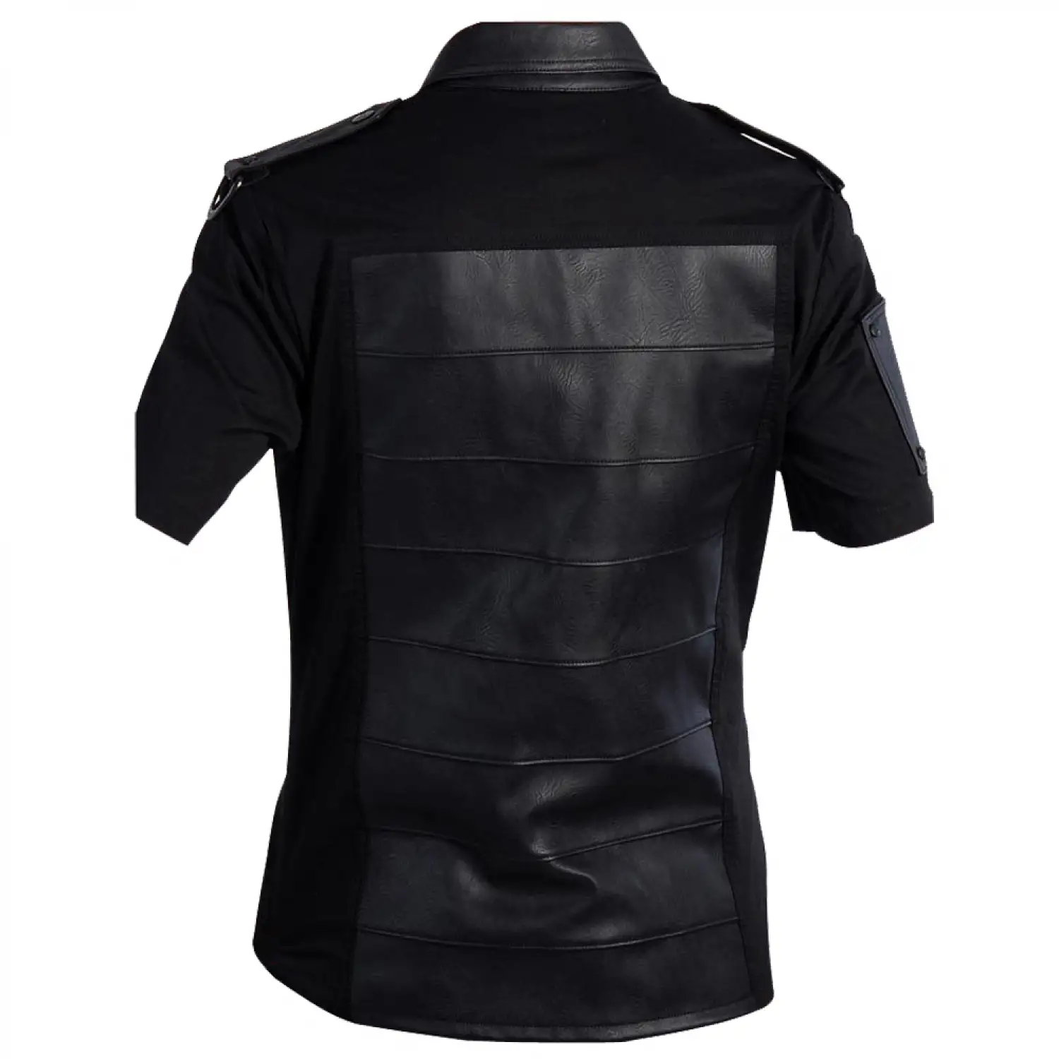 Black short-sleeve Gothic industrial shirt with a D-ring and zippered chest pocket