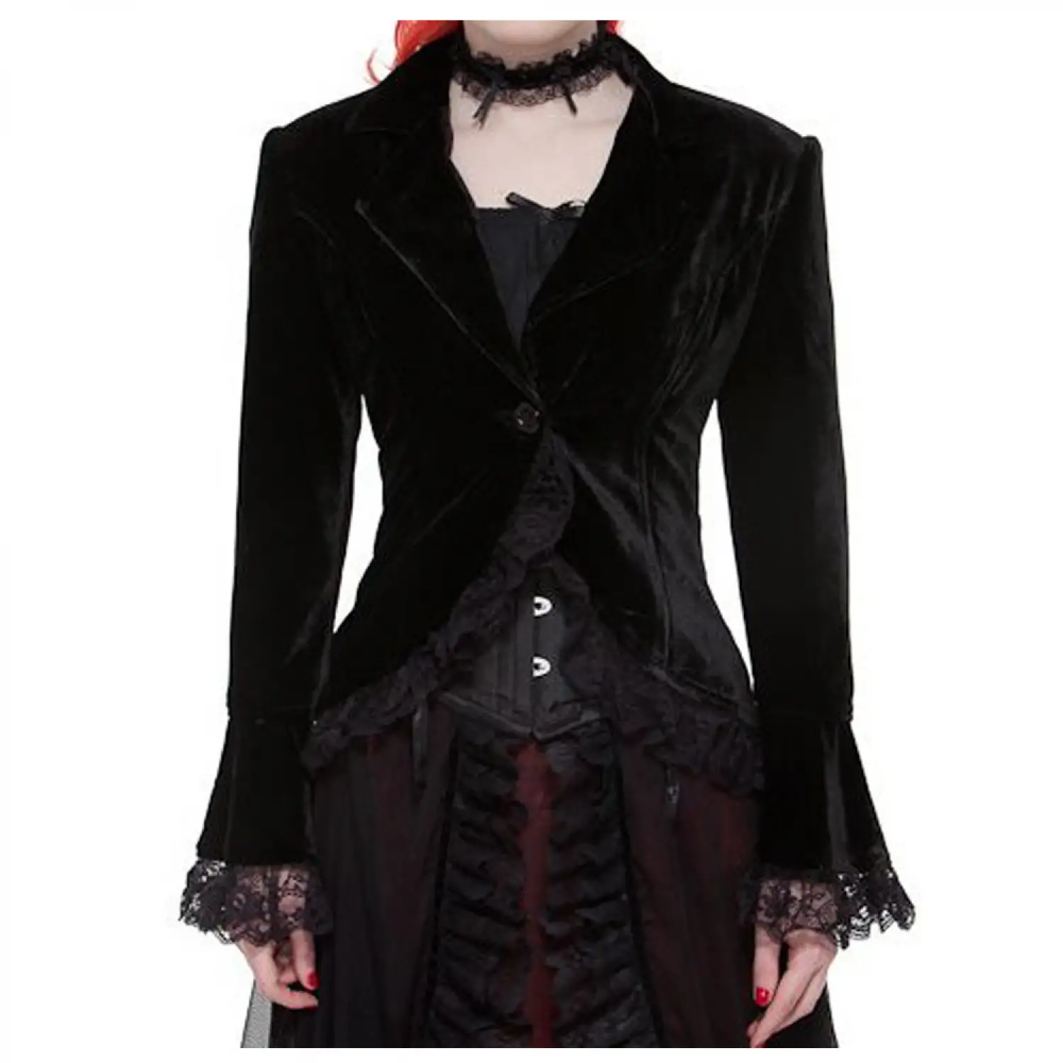 Women Victorian Black Velvet Laces Jacket