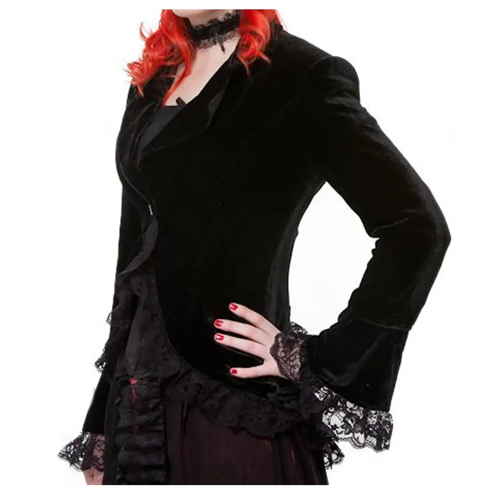 Women Victorian Black Velvet Laces Jacket