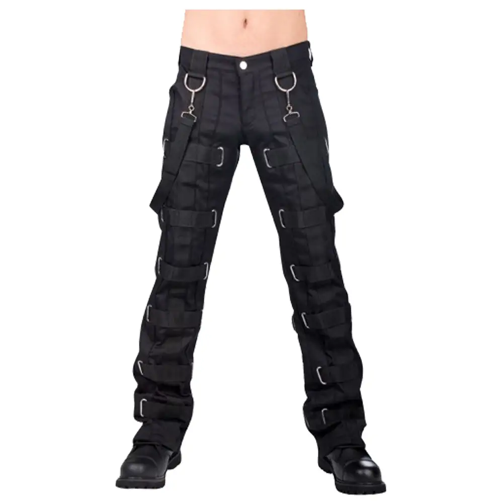 Punk Black Goth Pants EMO Rock Metal Silk Straps Black Denim Pant