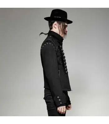 Men's Gothic Steampunk Rock Metal Military Jacket Wool Short Black Army Jacket