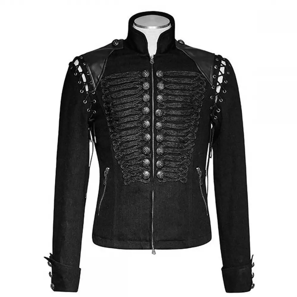 Men's Gothic Steampunk Rock Metal Military Jacket Wool Short Black Army Jacket Men's Gothic Steampunk Rock Metal Military Jacket Wool Short Black Army Jacket