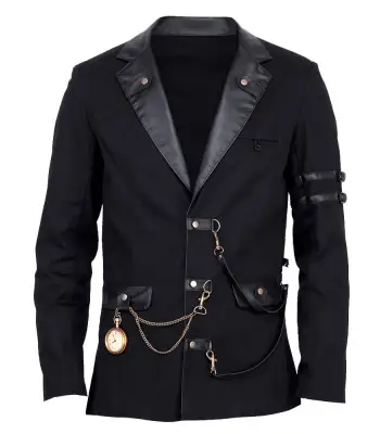 Leather Lapel Military Blazer