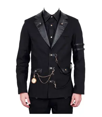 Leather Lapel Military Blazer