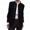 Steampunk Military Style Cotton Coat | Black Velvet Red Pipping Gothic Jacket