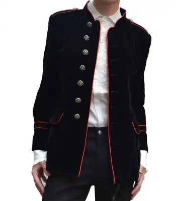 Red Piping Velvet Tunic Jacket