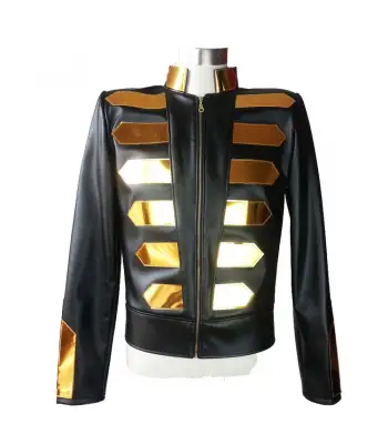 Black Gold Night Club Party Jacket Gothic Fashion Unisex Leather Jacket