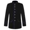 Men's black military parade jacket with contrast piping and silver buttons