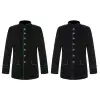 Men's black military parade jacket with contrast piping and silver buttons