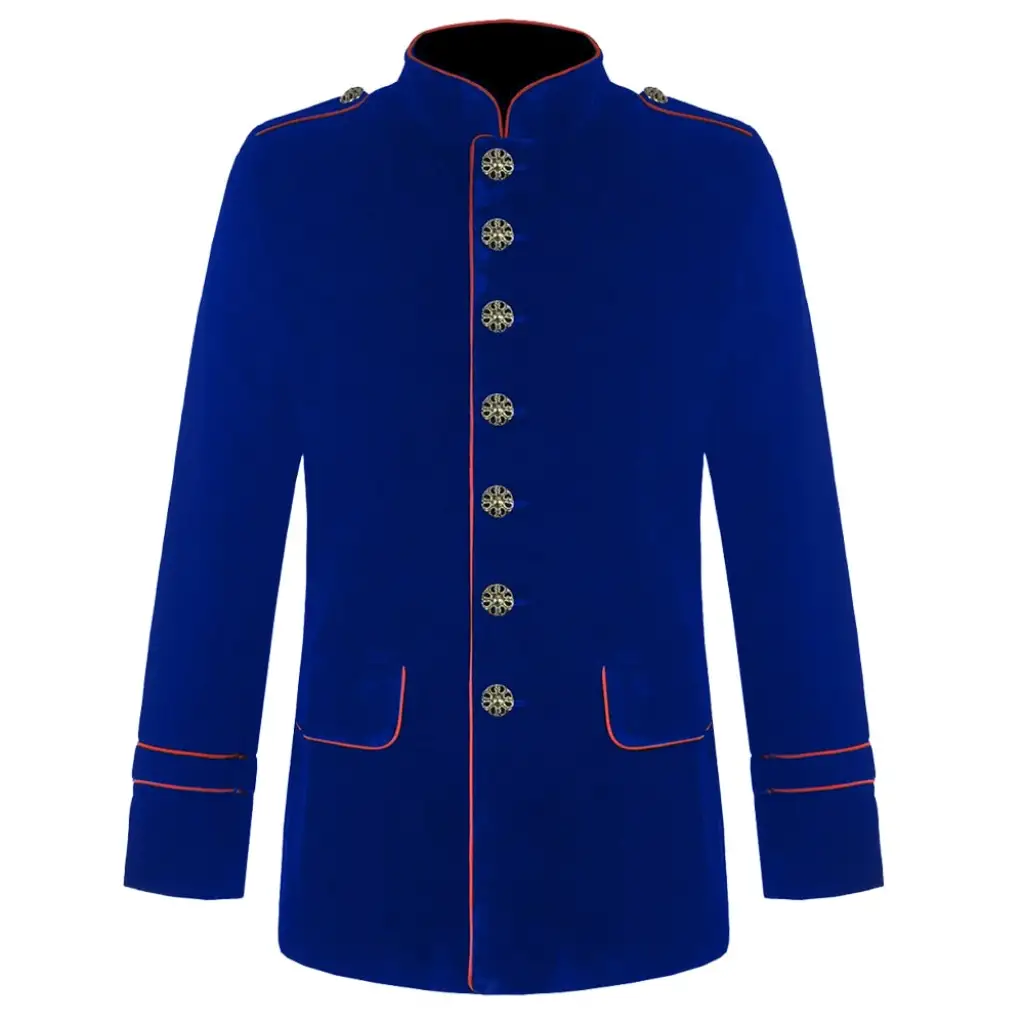 Gothic Steampunk Blue Military Jacket Men's Army Officers Coat
