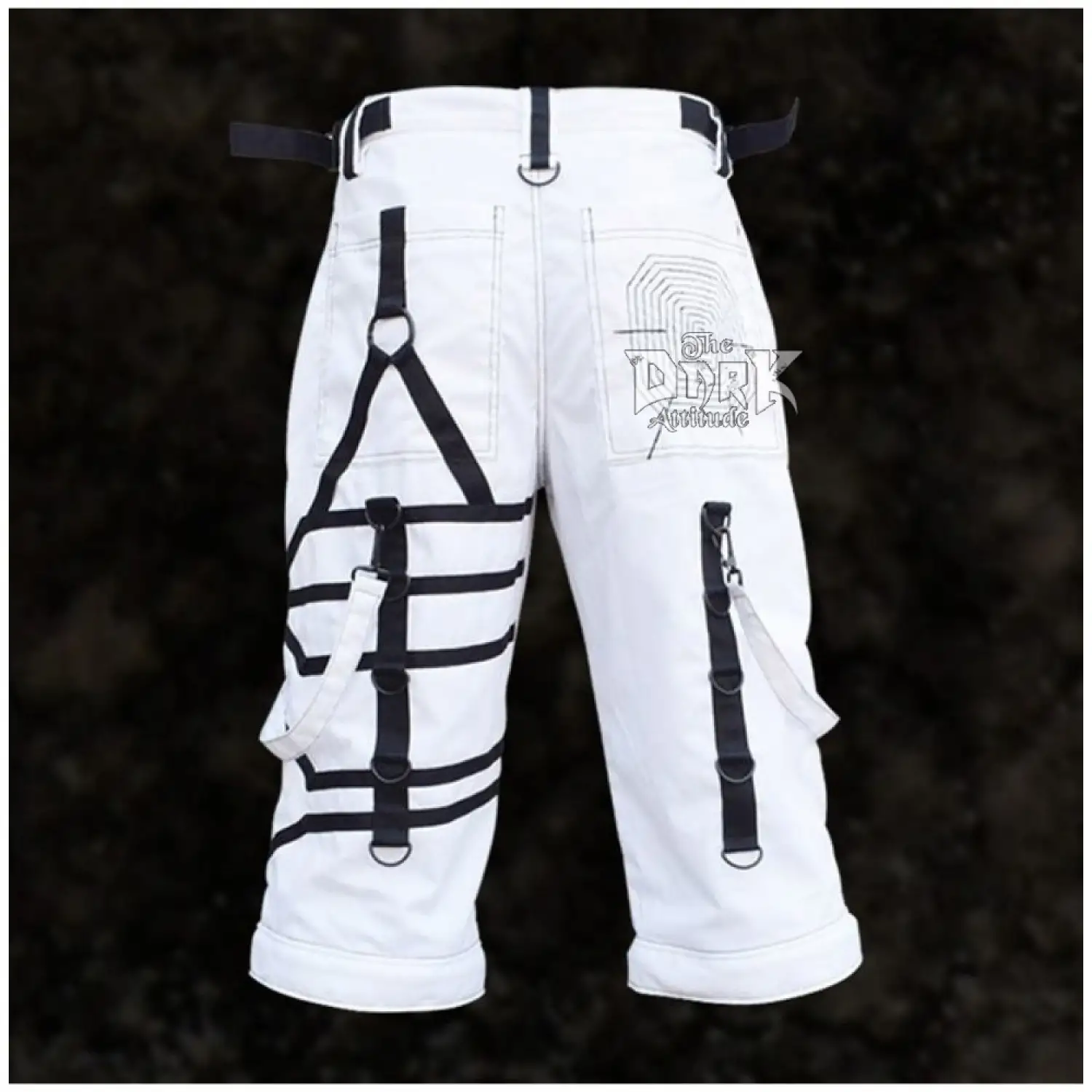 White Cyber Goth Shorts Men Gothic Cargo Techno Shorts